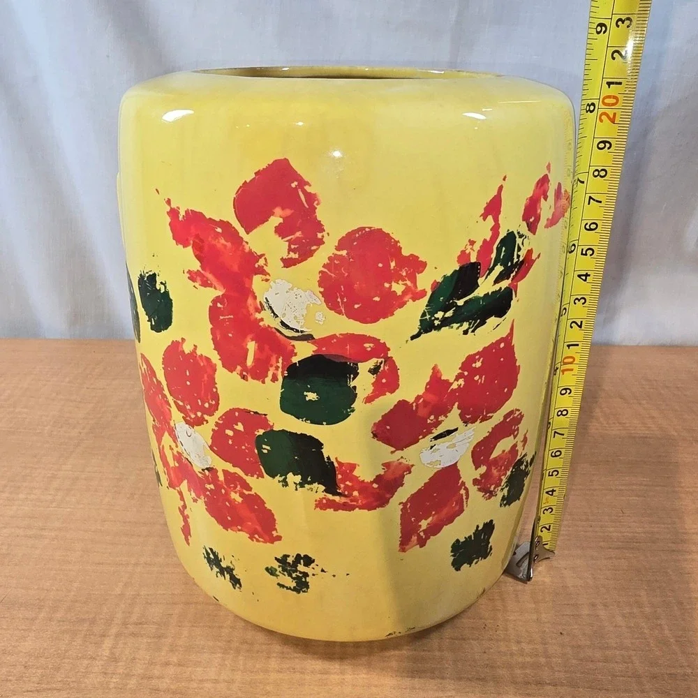 Vintage MCCOY Yellow Cookie‎ Jar with Red flowers - NO LID 8